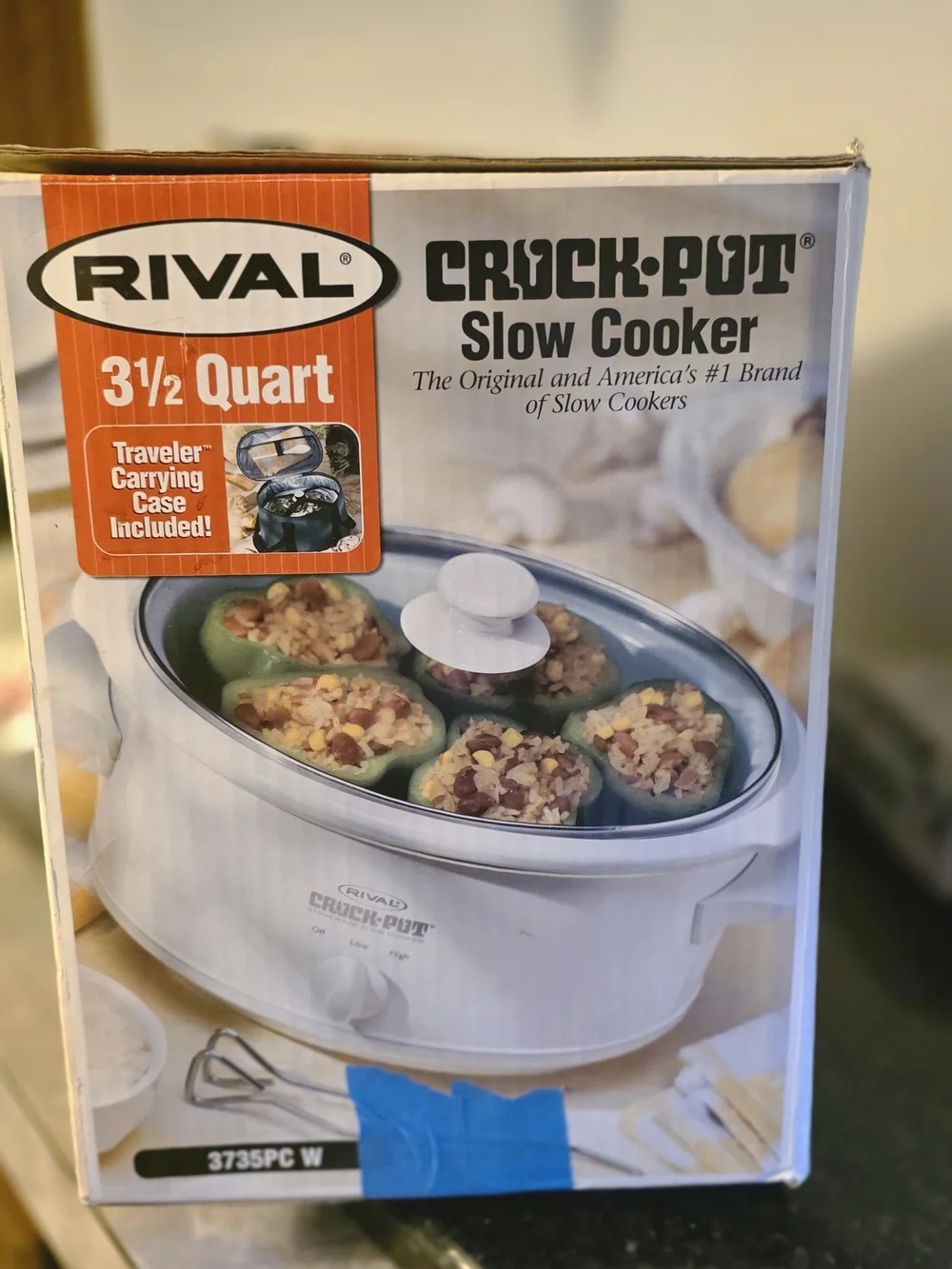 Vintage Rival Crock-Pot Slow Cooker 3 1/2 Quart - Model 3735PC W - With Traveler